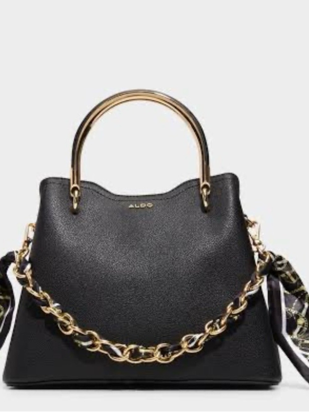 ALDO Black Satchel with Gold Top Handle & Chain